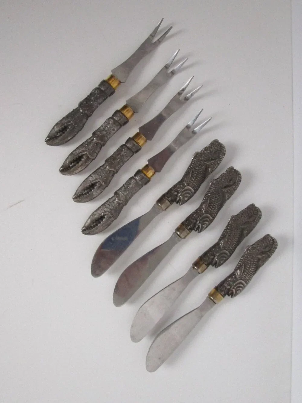 vintage pewter handled hors d'oeuvre flatware